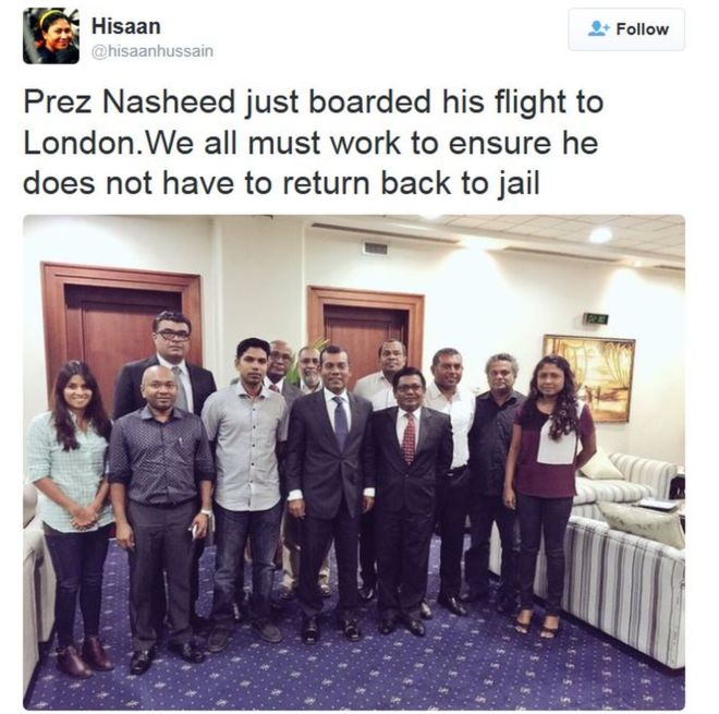 Maldives ex-leader Mohamed Nasheed due to arrive in UK